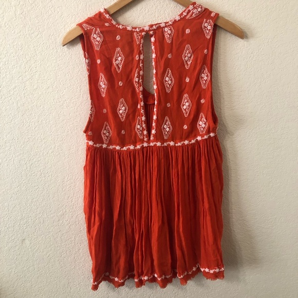 Free People Diamond Embroidered Red Boho V Neck Top - Size XS - Picture 5 of 7